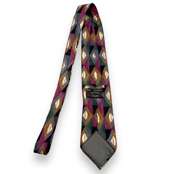 Stefano Milano Mens Silk Dress Tie Made in Italy Geometric Design 60"‎ 3.75" - Picture 3 of 10